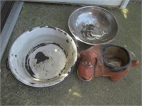 Enamelware Pan, Stainless Steel Pan, Dog Planter.