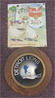 Tin Campbell's Soup Sign and Detroit Lions