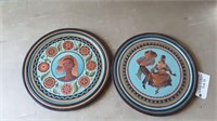 2 R. JONES HAND PAINTED ROUND WOODEN PLATES OF