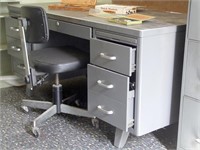 Gray steel desk, 4 drawer file cabinet,