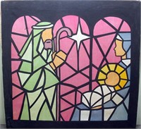 o/c Stained Glass Window w/Joseph, Mary & Baby