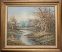 framed o/c- Levitz stock ptg, trees & stream