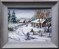 oil on canvas panel - Winter Landscape,