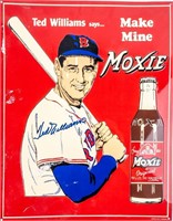Vintage Moxie Tin Advertising Sign ft Ted Williams