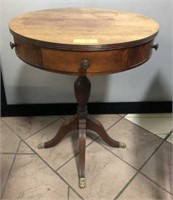 2 DRAWER DRUM TABLE*, BRASS CLAW FOOT COVERLETS