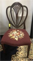 VINTAGE DINING CHAIR W/ NEEDLEPOINT SEAT,