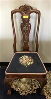 VINTAGE MAHOGANY SIDE CHAIR W/ NEEDLEPOINT SEAT