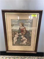 FRAMED TAPESTRY MOTHER AND CHERUB