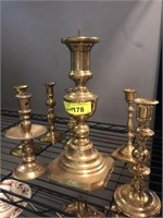 GROUP OF BRASS CANDLE HOLDERS,