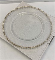 (2) Glass With Gold Beads Charger Plate