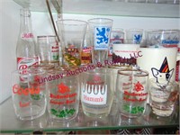 Group of Budweiser glasses, shot glasses & other