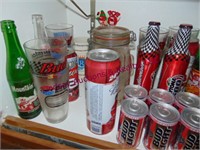 Group of Budweiser glasses, bottles, cans & other