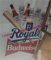 Group beer signs: Bud Horses, Budweiser, Royals--