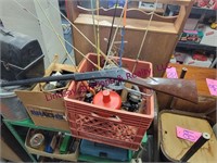 Metal shelf w/ fishing items SEE PICS