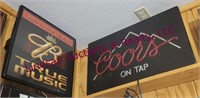 Bud True Music & Coors on tap lighted signs