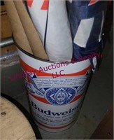 Group of posters & umbrellas in Budweiser can ---