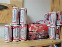 Dale Jr tin lunch box & Budweiser #8 beer cans--