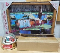 Budweiser clock, snow globe & other SEE PICS