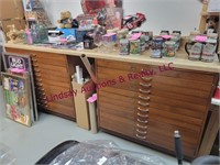 2 Wood 12 drawer cabinets on whls w/ counter top--