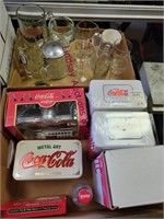 2 boxes Coca-cola items - glasses, cards & other -
