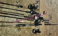 Group of fishing rods & reels various brands