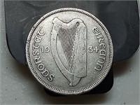 OF)  Low mintage 1934 Ireland silver 2 Florin
