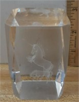 D5) CLEAR GLASS ENCASED UNICORN PAPERWEIGHT-