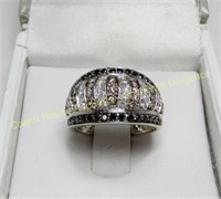 14K White gold diamond and sapphire ring, Bague