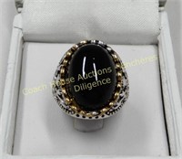 Two tone ring stamped 925 with black stone, Bague