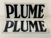 2 x Original PLUME Glass Petrol Pump Advertising