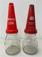 2 x AMOCO Plastic Tops On 500ml Oil Bottles