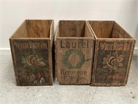 3 x Wooden Petrol Boxes Inc. Laurel, White Rose &