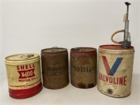 4 x Assorted Drums Inc. VALVOLINE, MOBIL, & SHELL