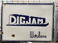 Original DIGJAM Woolens Enamel Sign - 600 x 460