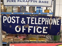 Original POST & TELEPHONE OFFICE Enamel Sign -