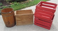 Antique Wood Nail Keg and Assorted Wood Crates.