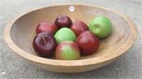 Wood Bowl with Decorative Fruit.