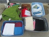 (5) Boxes of Afghans, Yarn, Blankets, Linens,