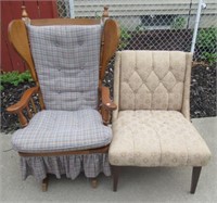 Wood Glider and Vintage Chair.
