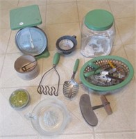 Vintage Kitchen Items. Includes: Green Handle