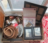 (2) Box Fulls of Wicker, Vintage Pictures &