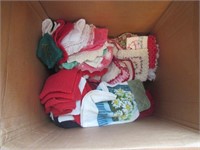 Large Box full of Afghans, Hand Towels, Doilies,