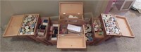 Sewing box with contents including thread, etc.