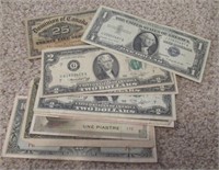 Group of paper money includes: 1957 silver