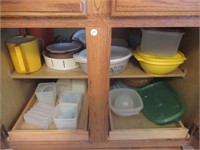 Collection of Tupperware, Pyrex baking dish,