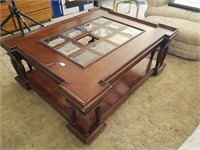 Large Glass Insert Wood Coffee Table