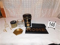 Misc. Lot, Canisters, Brass Ash Tray And More