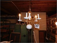Vintage Brass And White Chandelier (Bsmnt)