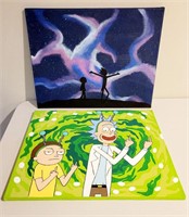 2 RICK AND MORTY 16" x 20" Hand Painted Canvases