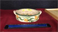HAND PAINTED HANDLED POTTERY CASSEROLE DISH